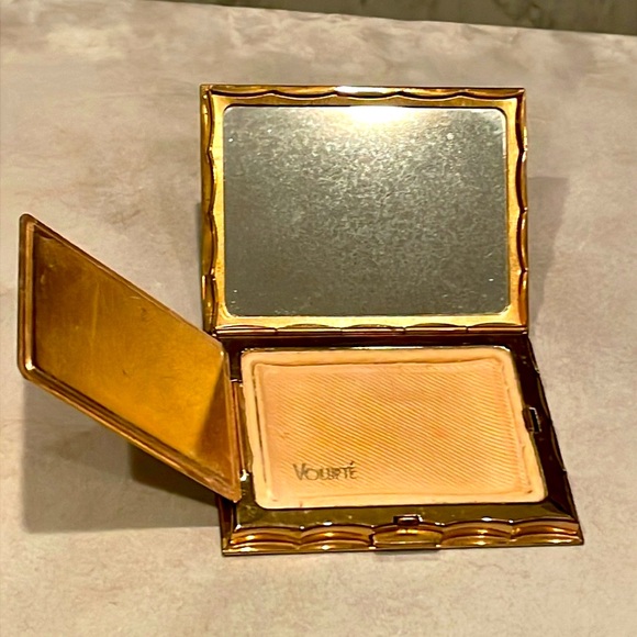 Vintage Volupte Compact Case Mirror Gold Tone Geometric Design Circa 1950’s EUC - Picture 7 of 15
